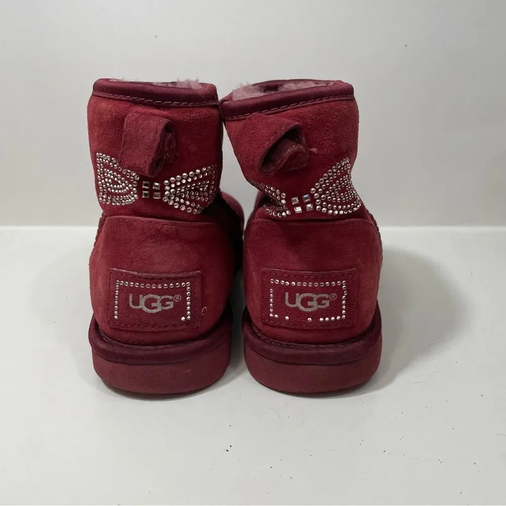Ugg Maroon Bow Rhinestone Ankle Booties